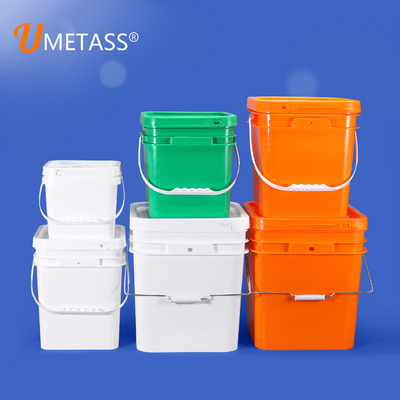 comprar PP Quadrado 5 galões balde de tinta transparente balde de plástico de qualidade alimentar com cabo de tampa Fabricação em linha