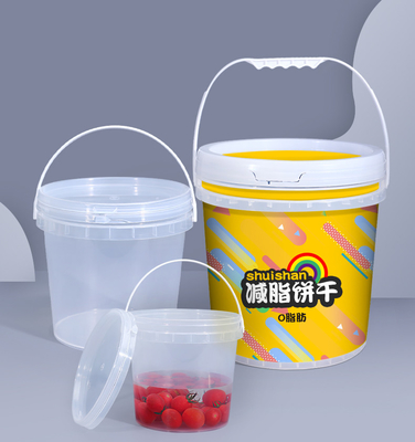 comprar 1L-5L -10L recipiente redondo de leite com tampa adequado para embalagem molhos mel e mais Fabricação em linha