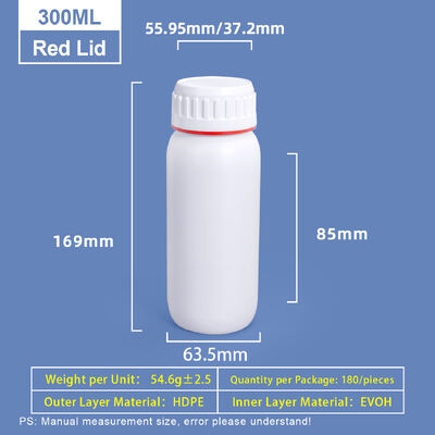 comprar Frasco Coex de plástico branco de 300ml personalizado com anel colorido vermelho e verde ao redor da tampa Fabricação em linha