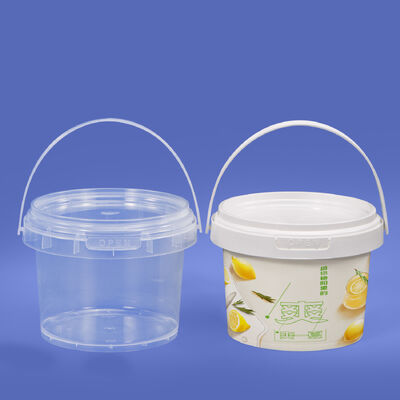 comprar Mini Size Custom 300ml balde de plástico claro redondo de qualidade alimentar balde selado para caramelo de pipoca de biscoito armazenamento de alimentos com manobra de tampa Fabricação em linha