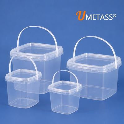 comprar Balde de plástico quadrado de qualidade alimentar resistente com tampa e alça para armazenamento de frutas e bebidas, freezer à prova de vazamentos, banheira de embalagem segura Fabricação em linha