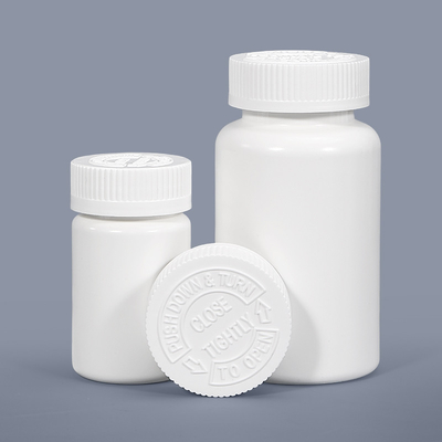 Garrafas de plástico redondas e brancas gravadas para comprimidos para cápsulas Armazenamento farmacêutico