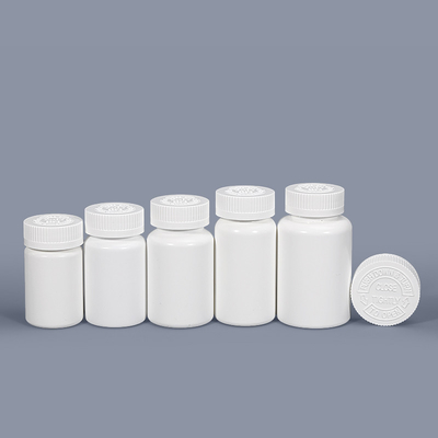 Garrafa redonda com tampa à prova de crianças para armazenamento de medicamentos CRC Garrafas vazias de pílulas de plástico branco