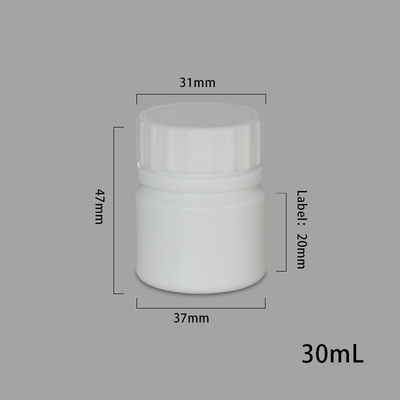 Tela de comprimidos para frasco de plástico branco de 30 ml em material HDPE