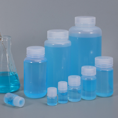 Garrafa transparente/translúcida/marrom de boca larga de plástico HDPE/PP resistente a produtos químicos para laboratório