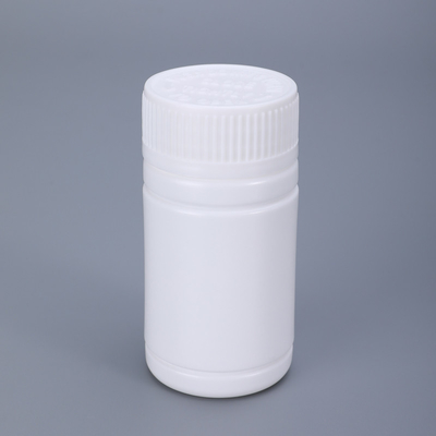 Frasco de comprimidos redondo em HDPE branco de 112 ml com tampa à prova de crianças