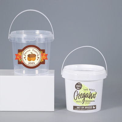 Container de balde de plástico de qualidade alimentar PP Bebidas Leite de frutas Chá de plástico com tampa e cabo