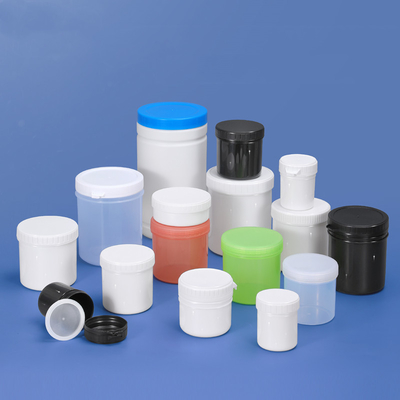 Embalagem em pó frasco de HDPE com boca larga e pescoço de parafuso selado em preto/branco/transculente