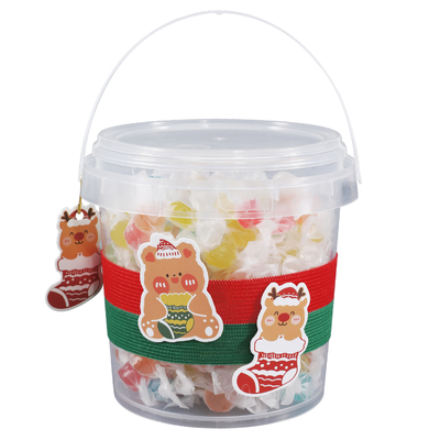 1L de espessura decorativa redonda baldes de plástico com alça para Natal presente de brinquedo pacote