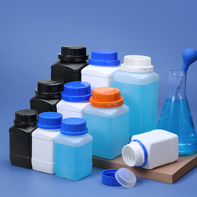 250 ml de garrafa quadrada de pescoço largo de material HDPE corpo cilíndrico