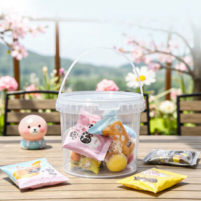 Baldes redondos de plástico ecológicos com tampa e alça para embalagens de alimentos a granel