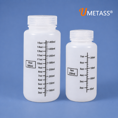 Reservatório de amostra de boca larga de HDPE durável 8oz 16oz garrafas com tampa de PP de vedação apertada para armazenamento de produtos químicos de laboratório