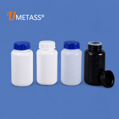 Garrafa Plástica Redonda de Boca Larga em PEAD com Tampa Interna 500ml Garrafas para Pós, Grânulos, Reagentes Químicos, Logotipo Personalizado